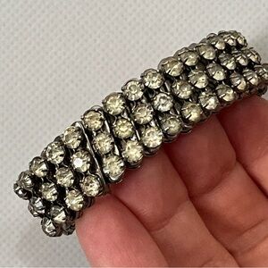 Vintage Rhinestone Chunky Silver Tone Bracelet